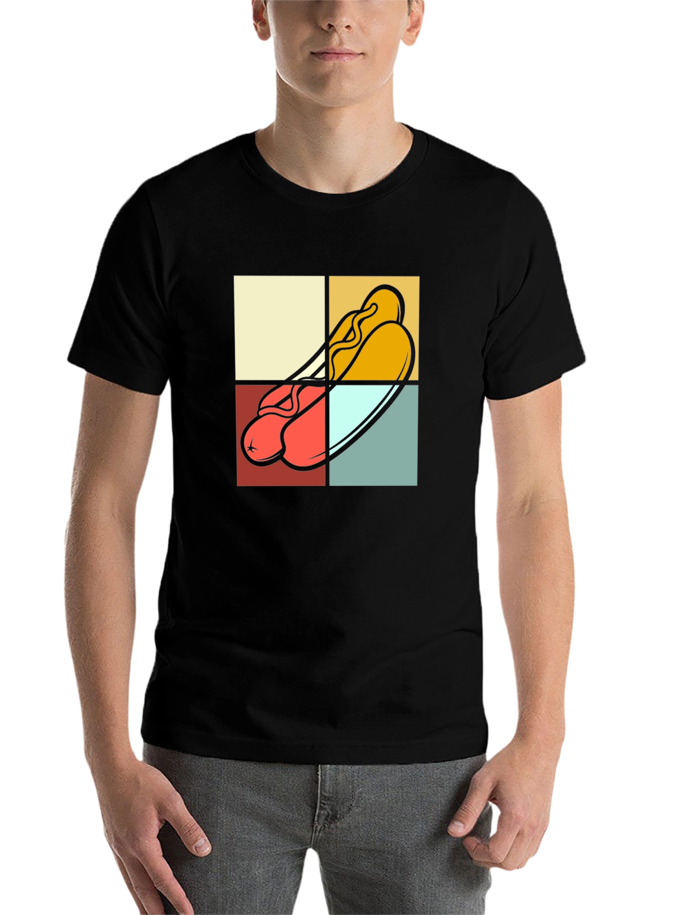 Black Retro Hotdog Graphic T-Shirt - Black Cotton Tee view 7