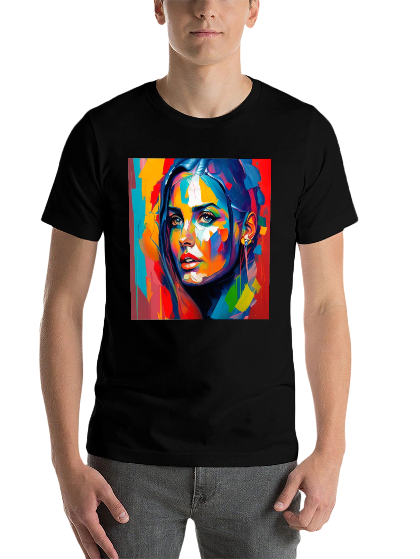 Black Abstract Woman Art Print Black T-Shirt view 7
