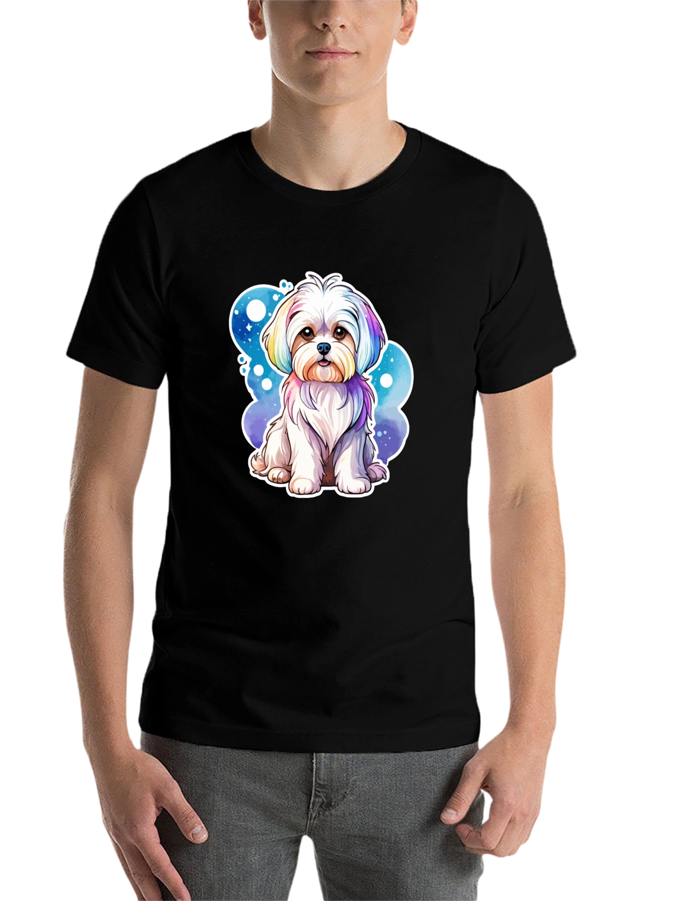 Black Rainbow Maltese Dog Graphic Tee view 7