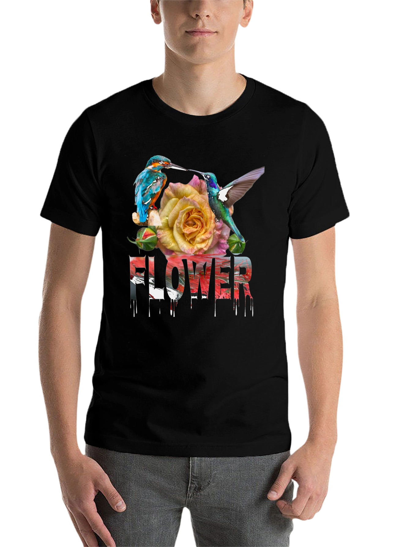 Black Floral Bird T-Shirt view 7
