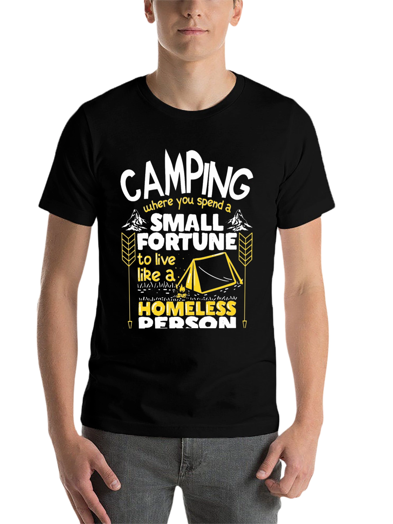 Black Camping Small Fortune Humor Graphic Tee view 7