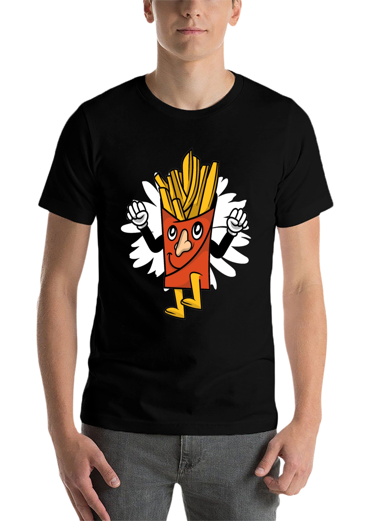 Black Cartoon Fries Graphic Tee - Black Casual T-Shirt view 7