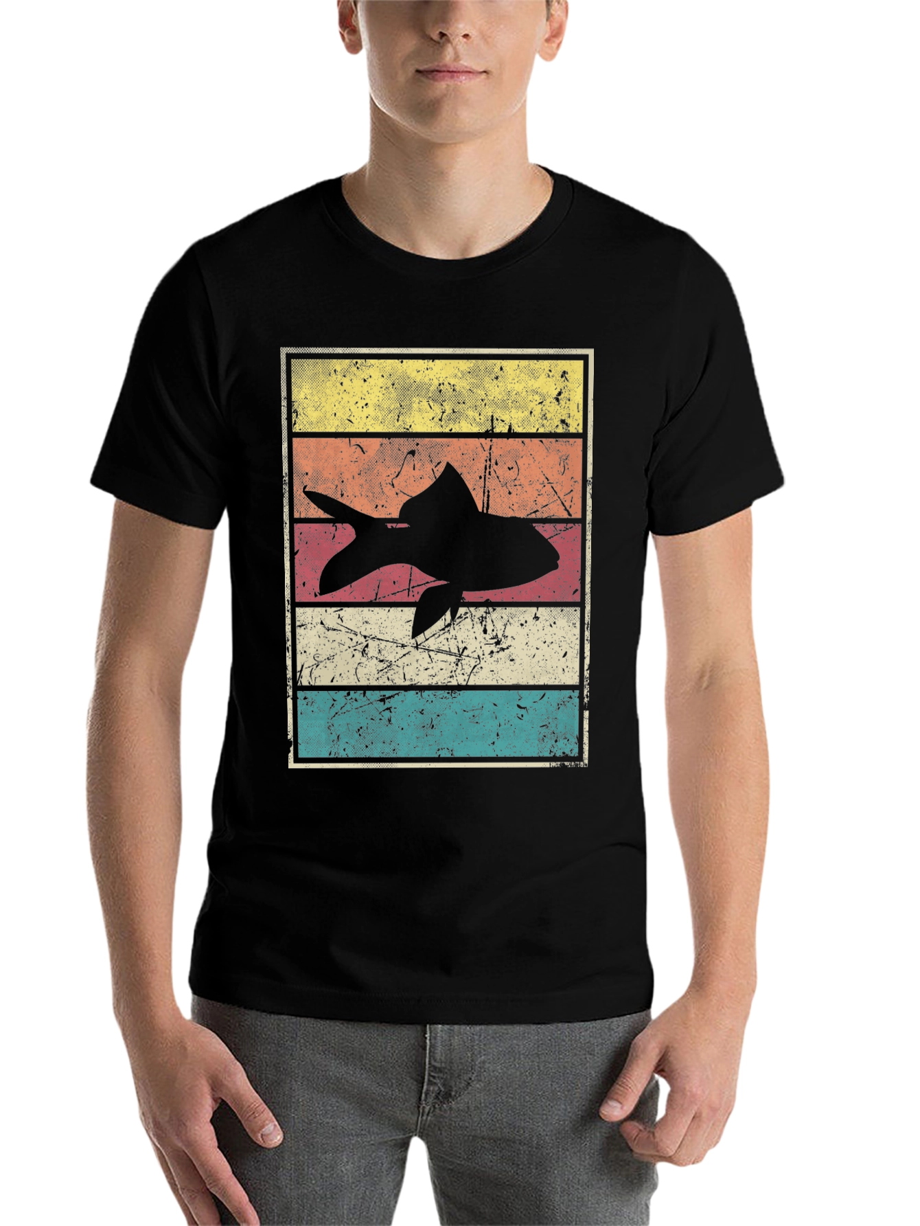 Black Retro Fish Graphic Tee - Vintage Style view 7