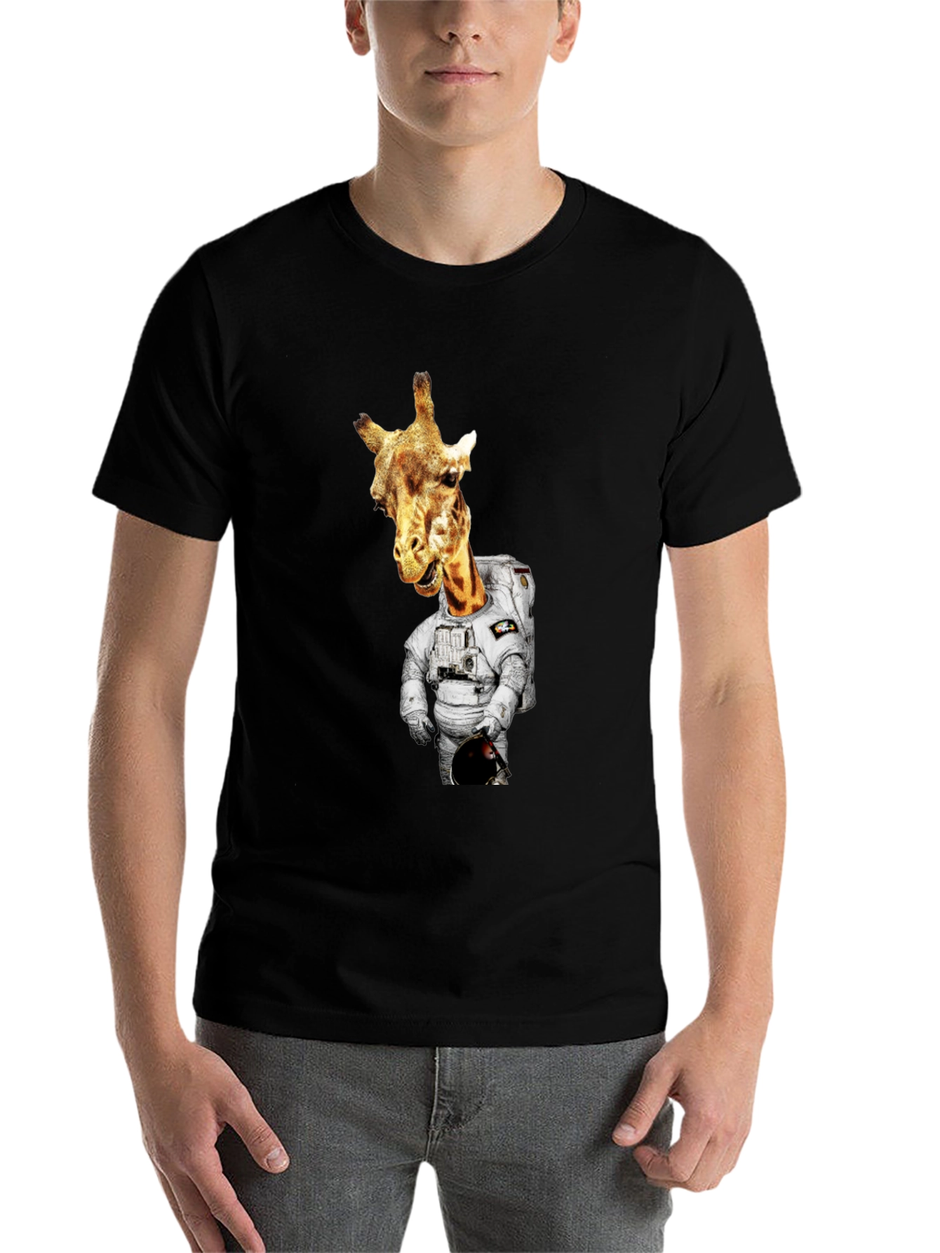 Black Giraffe Astronaut Graphic Tee - Men's Black T-Shirt view 7
