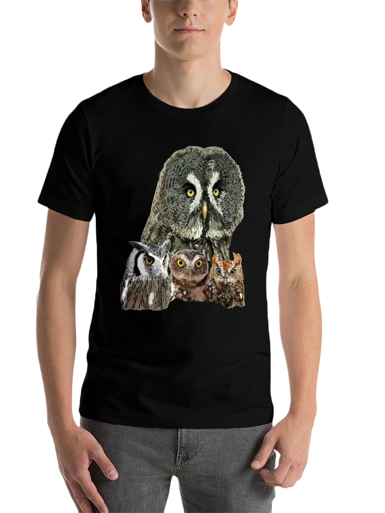 Owl Portrait Graphic T-Shirt - Men's Black Tee - 7
