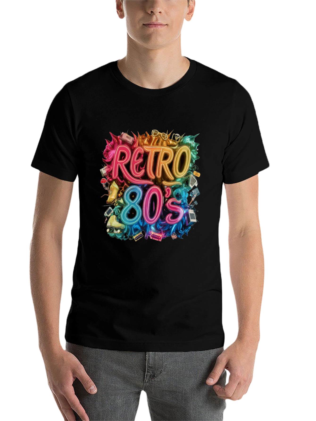 Black Retro 80s Graphic Tee - Nostalgic Style view 7