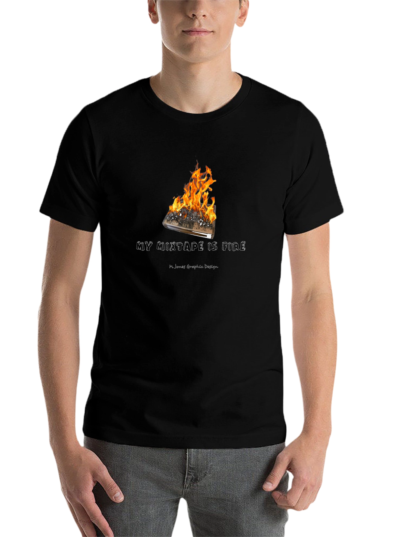 Black "My Mixtape is Fire" Graphic T-Shirt view 7