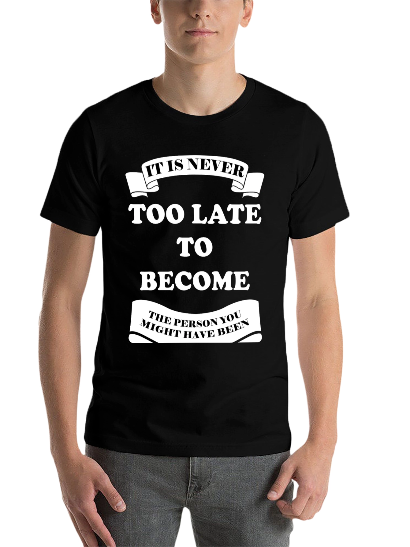 Black Motivational T-Shirt: It Is Never Too Late view 7