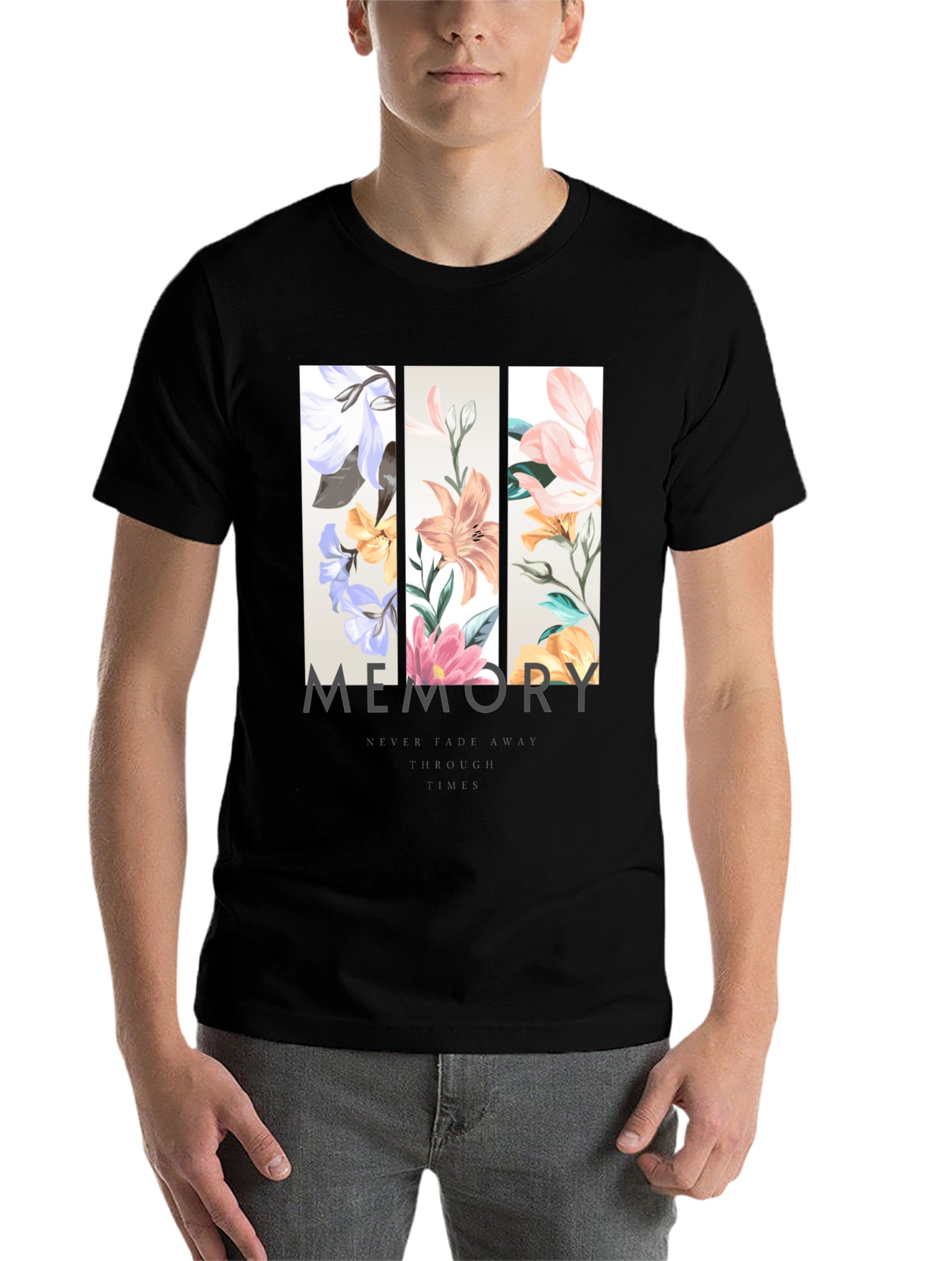 Black Floral Memory Graphic Print Black T-Shirt view 7