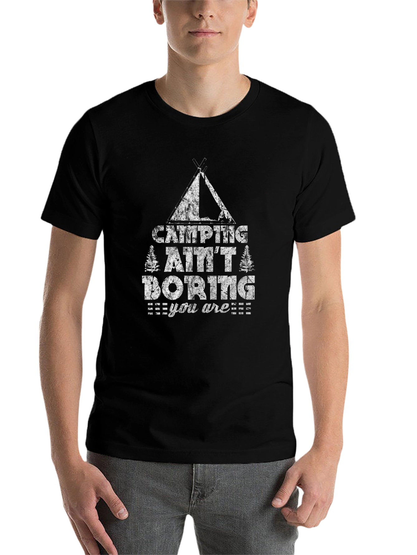 Black Camping Ain't Boring T-Shirt - Outdoor Adventure Tee view 7