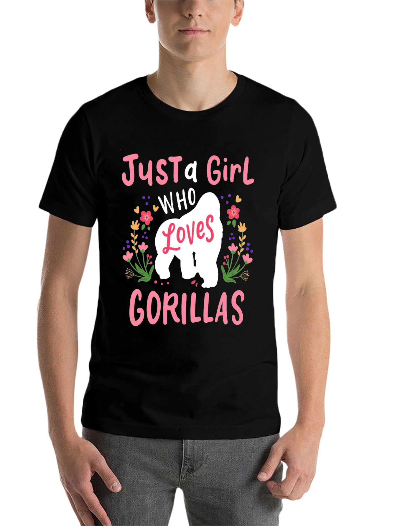 Black Just A Girl Who Loves Gorillas T-Shirt view 7