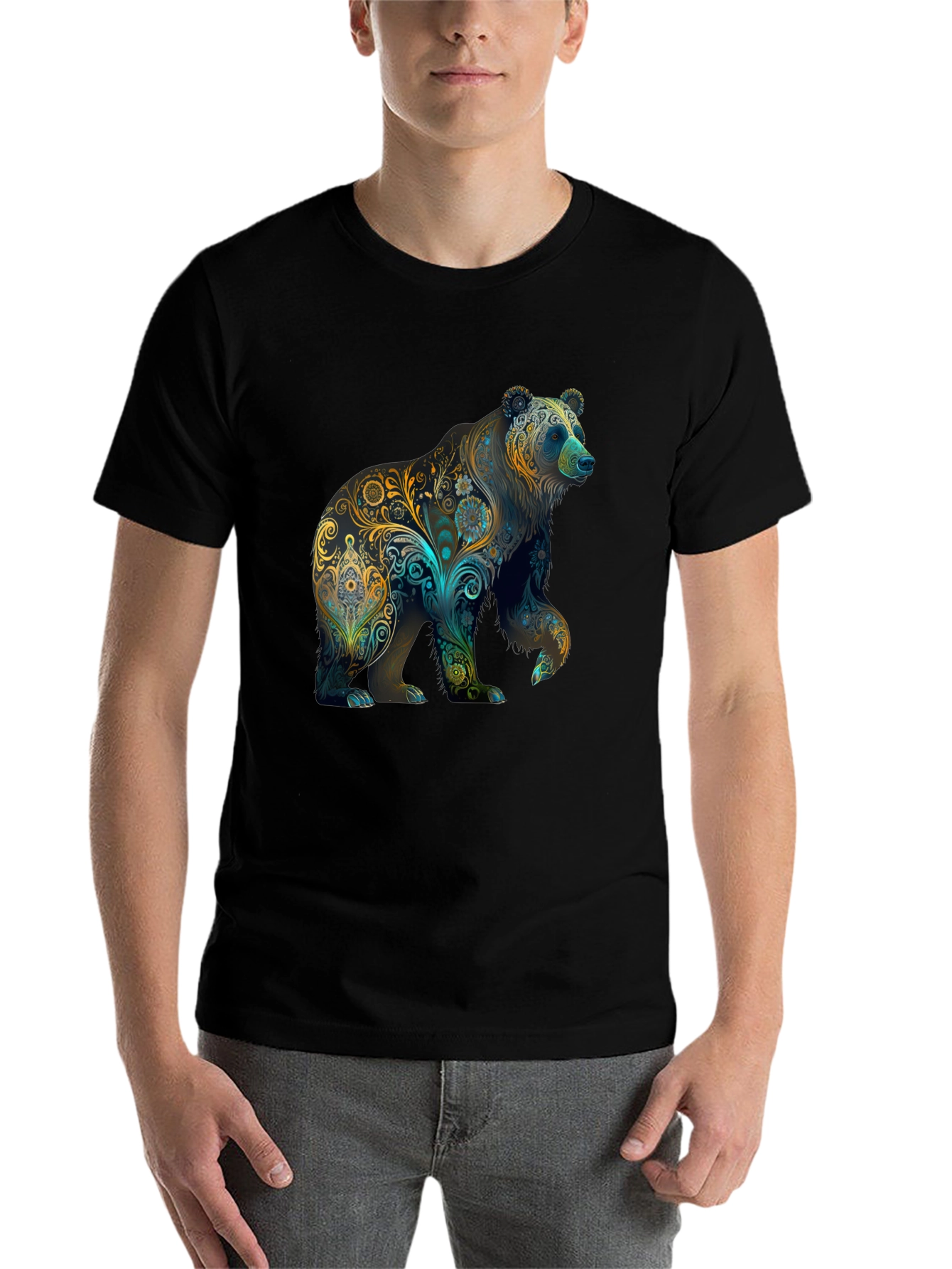 Black Floral Bear Graphic Tee - Black view 7