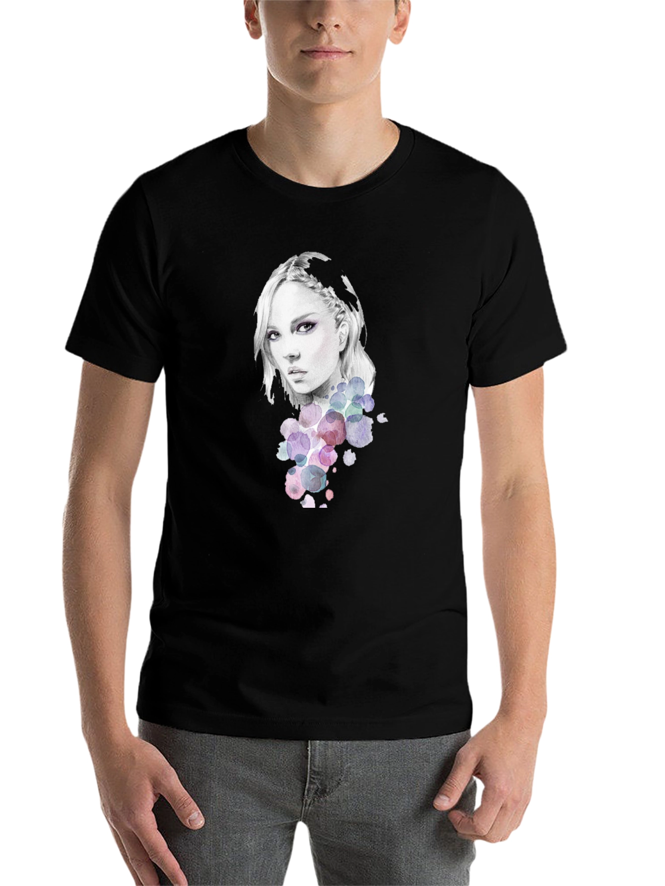 Black Woman Portrait Graphic Tee - Stylish Black T-Shirt view 7