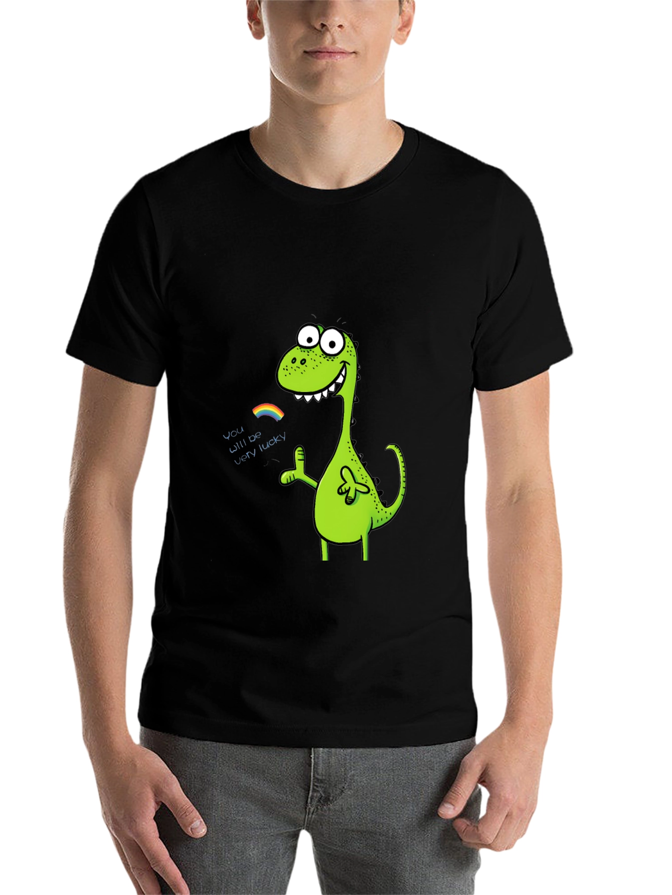 Black Lucky Dinosaur Graphic Tee - Black Cotton Blend view 7