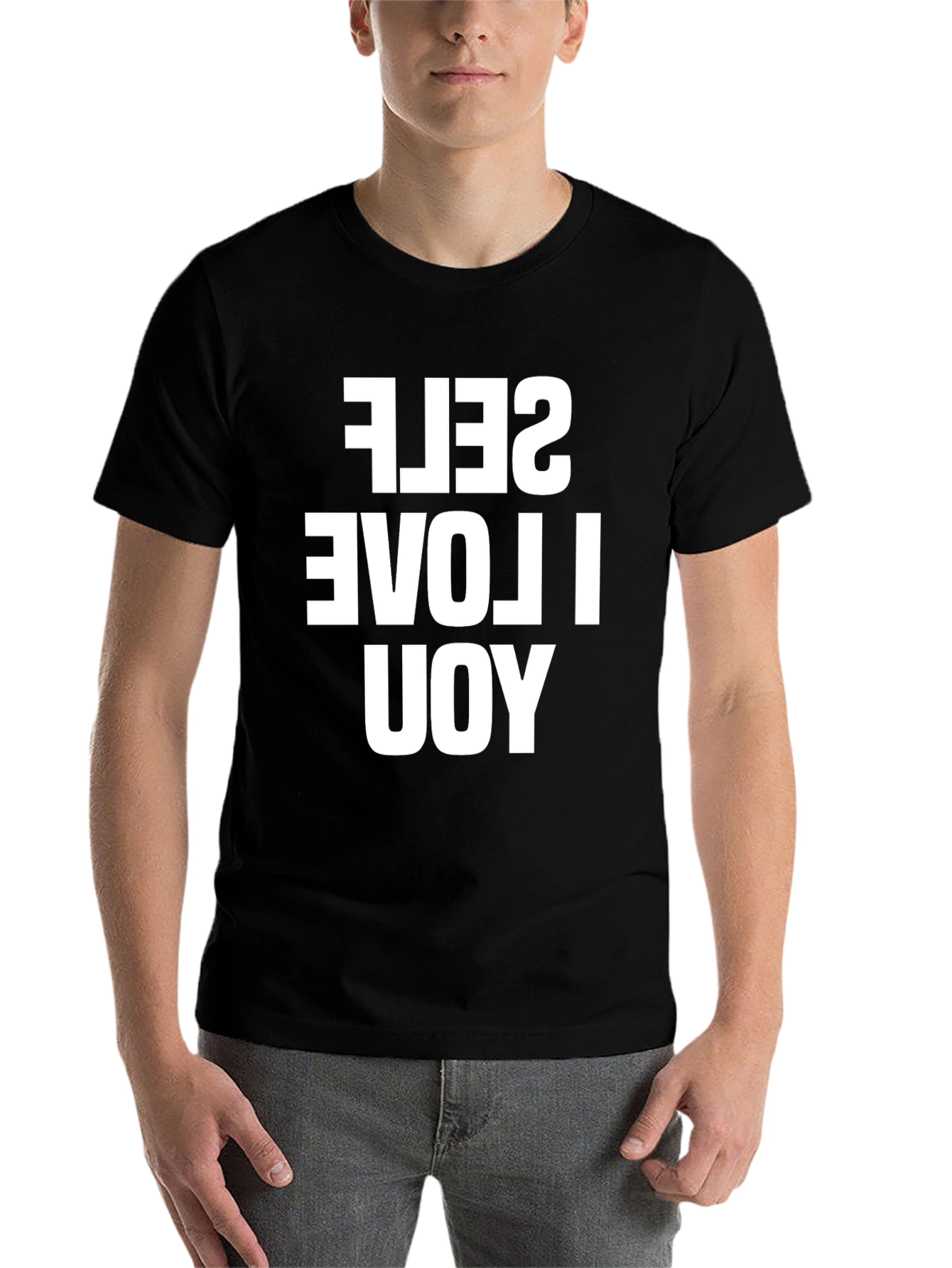 Black I Love Yourself Reversible Print T-Shirt view 7