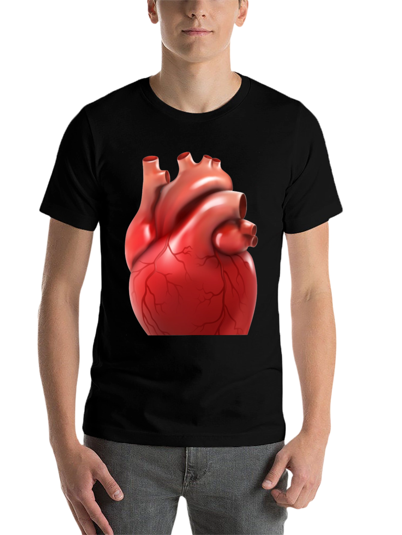 Black Anatomical Heart Graphic Tee - Black Cotton Blend Shirt view 7