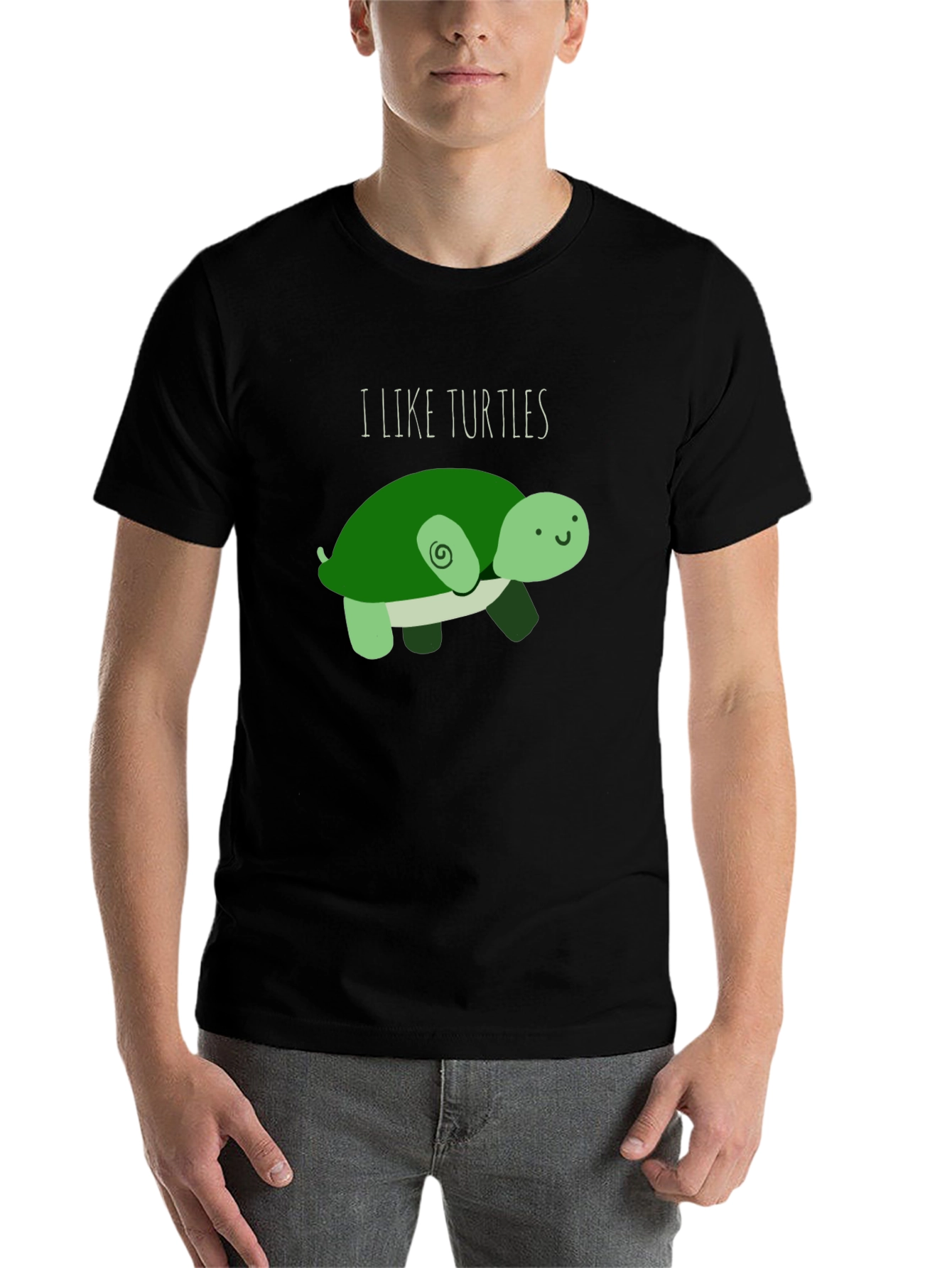 Black I Like Turtles T-Shirt - Cute Cartoon Design view 7
