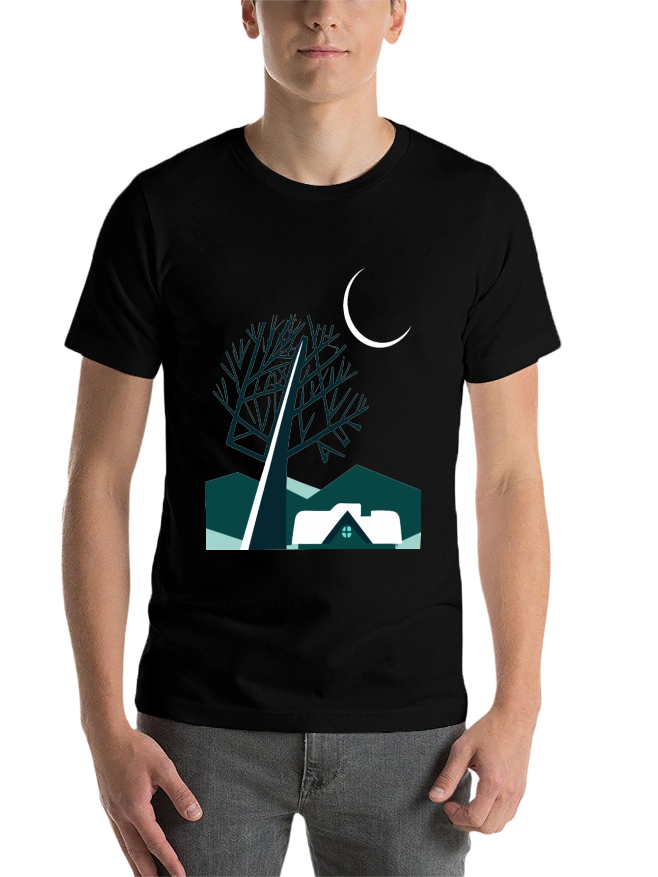 Black Night Scene Graphic Tee view 7