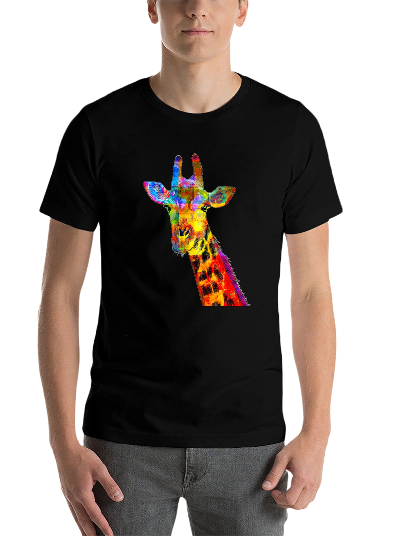 Black Vibrant Giraffe Graphic Tee - Stylish Black T-Shirt view 7