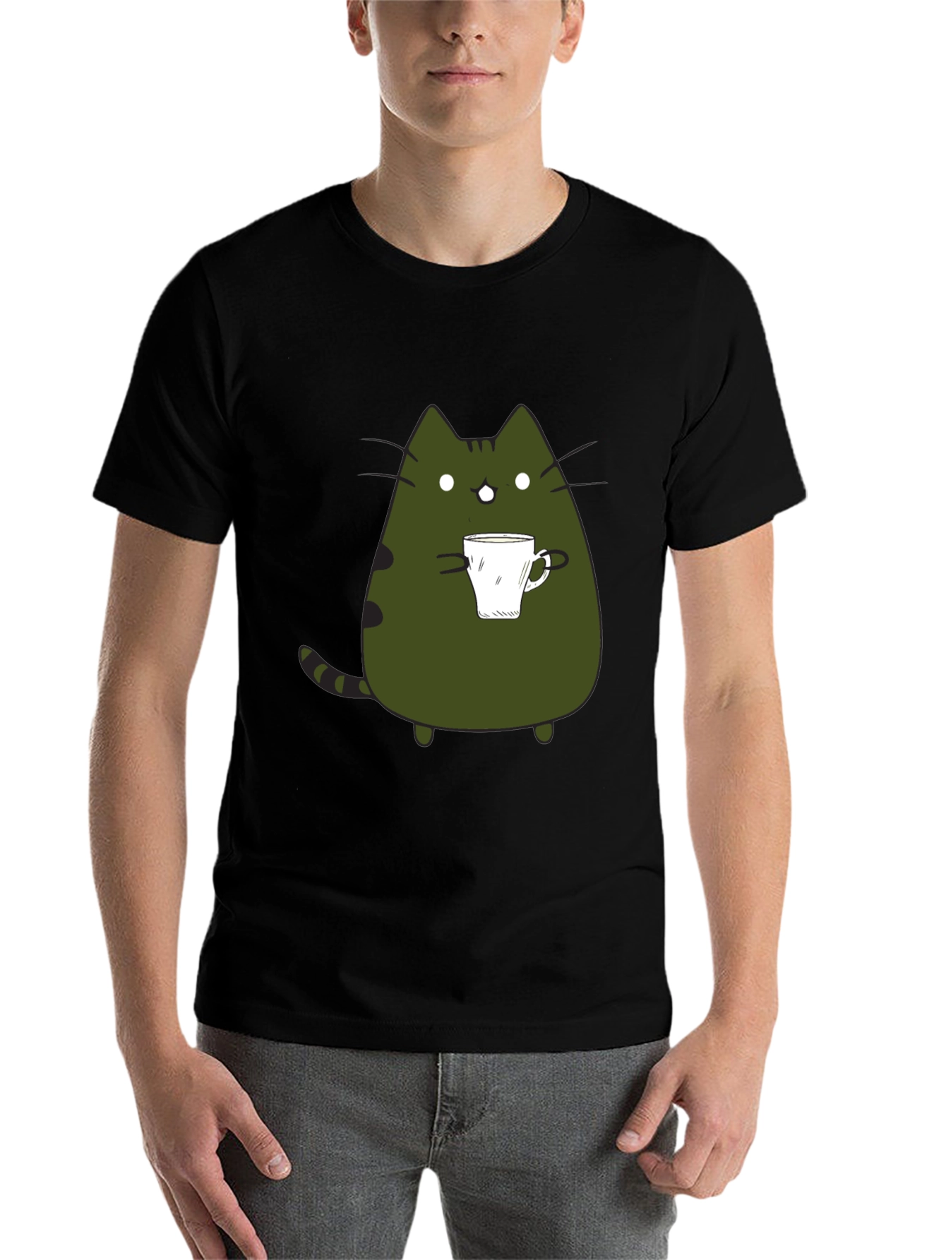 Black Cute Cat Coffee T-Shirt - Black Graphic Tee view 7