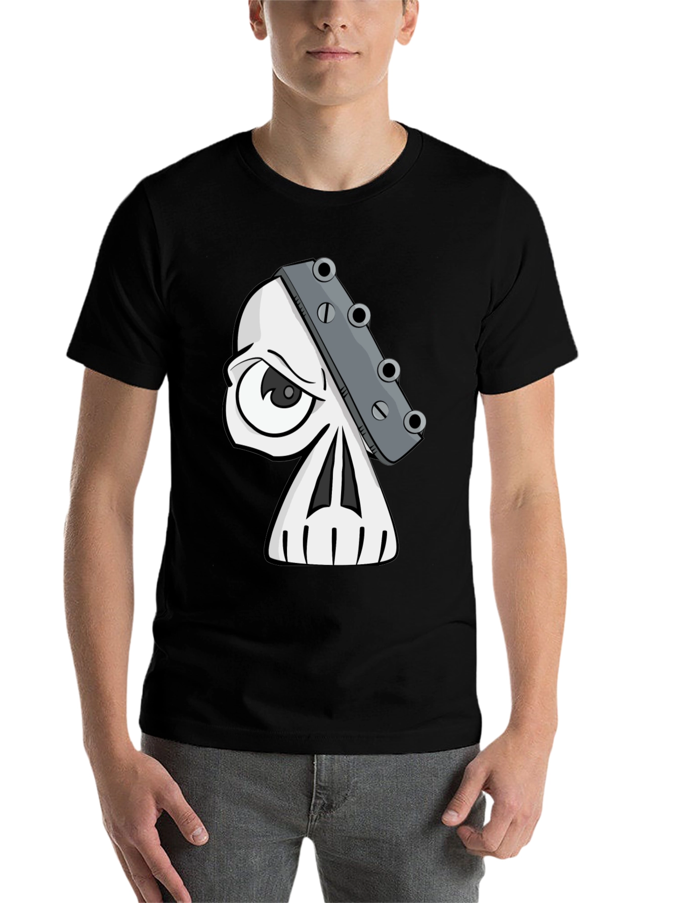 Black Skull Guitar Headstock Graphic T-Shirt view 7