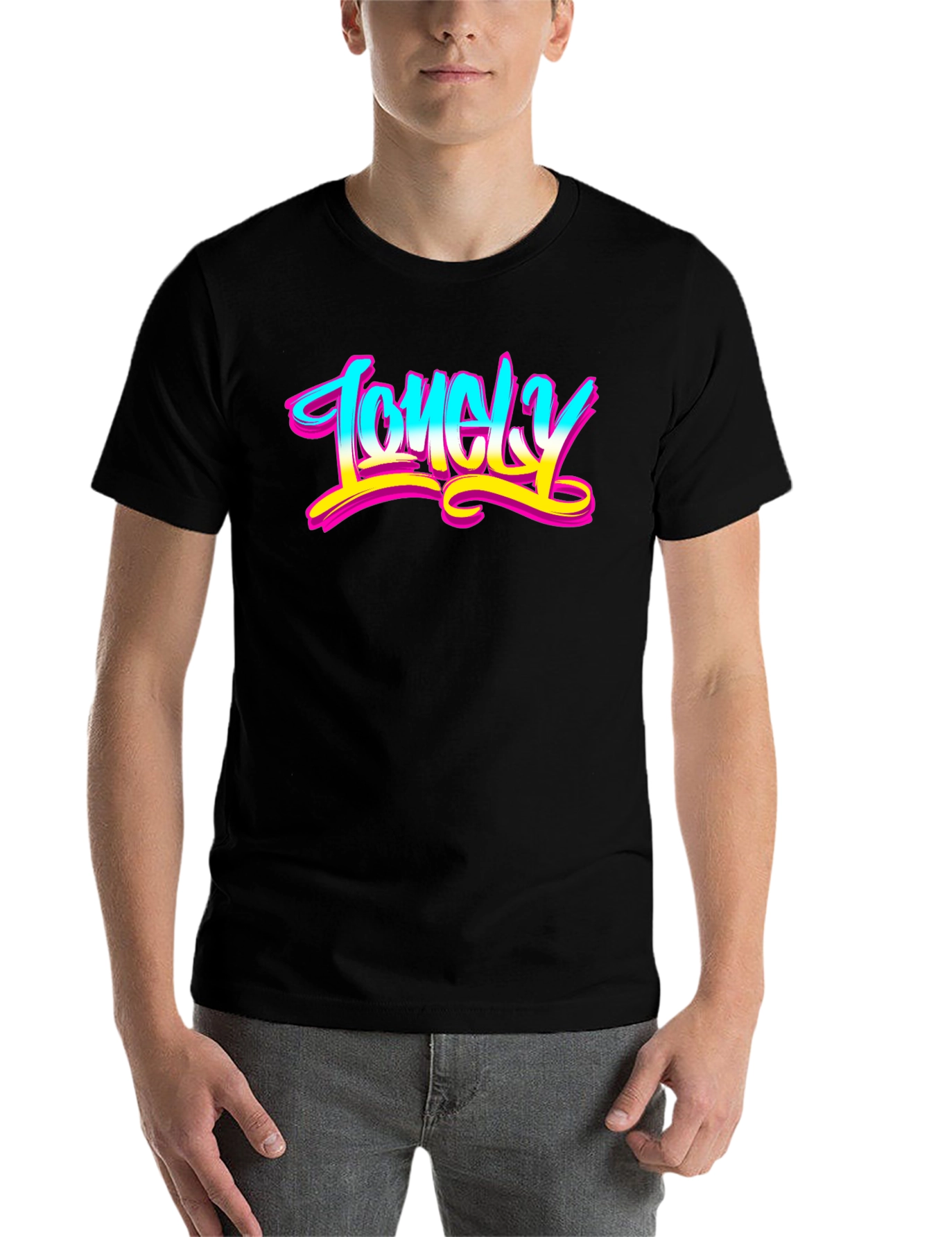 Black Lonely Graphic Tee - Unisex Black T-Shirt view 7