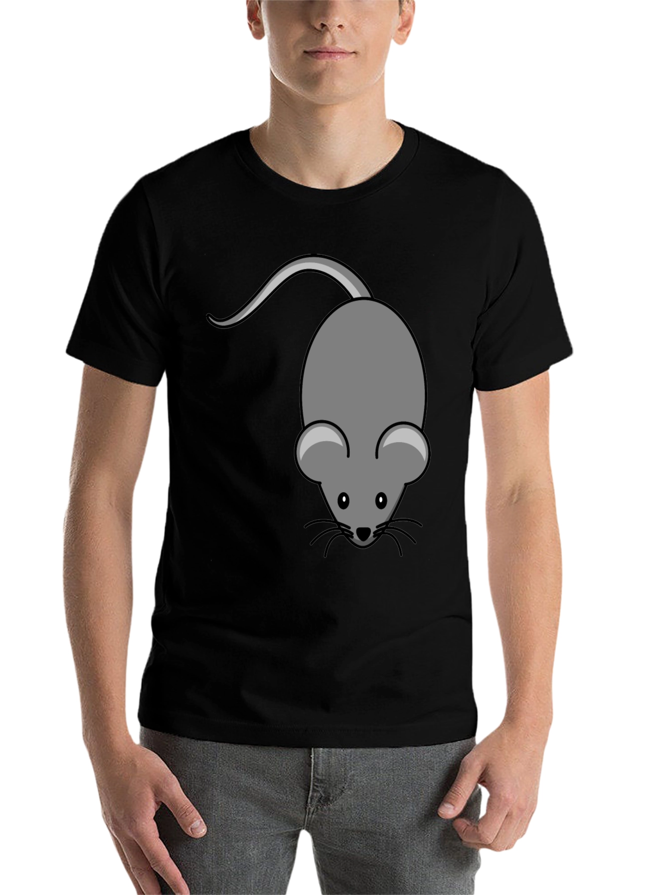 Black Cute Mouse Graphic Tee - Unisex Black T-Shirt view 7