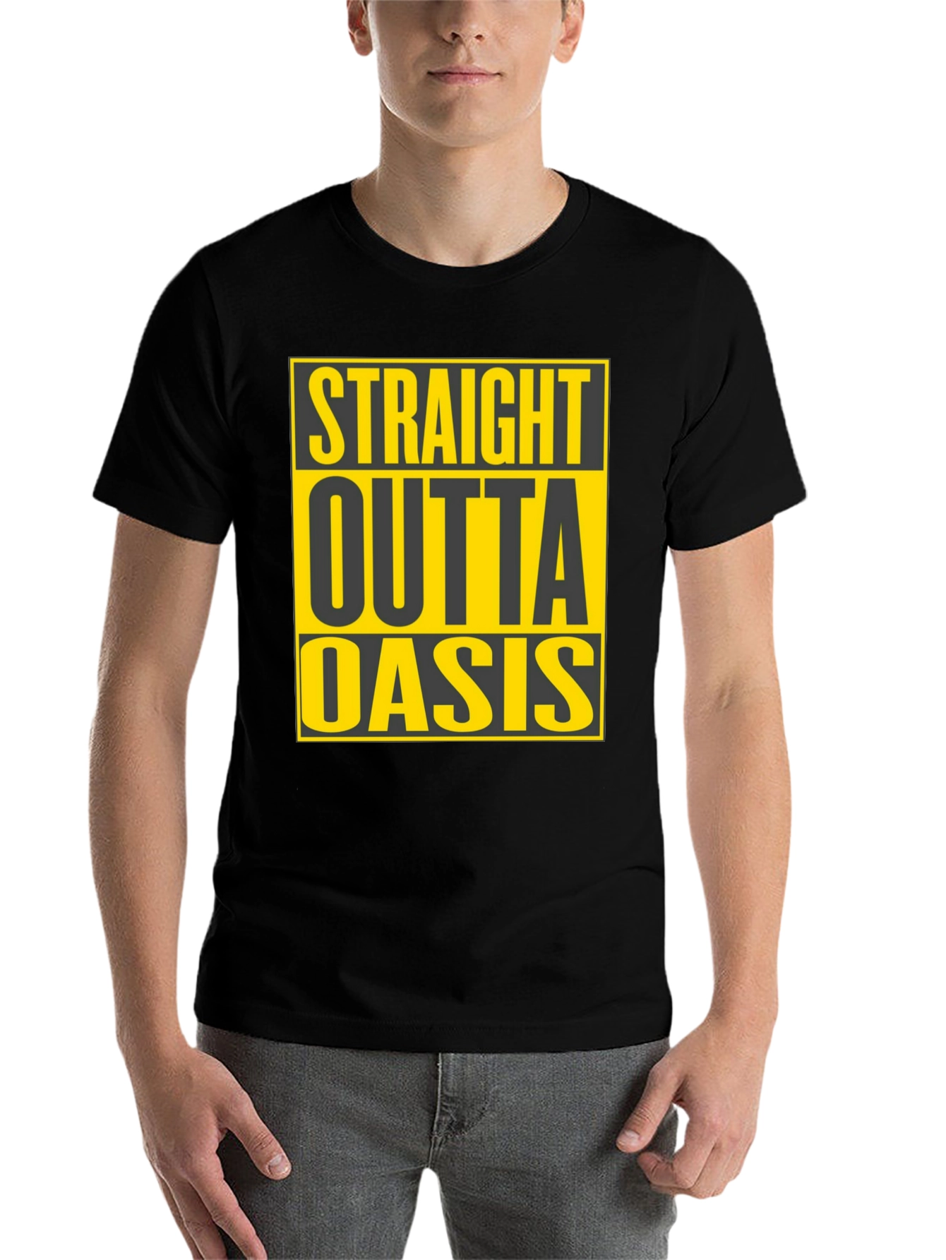 Black Straight Outta Oasis T-Shirt - Black Crew Neck Tee view 7