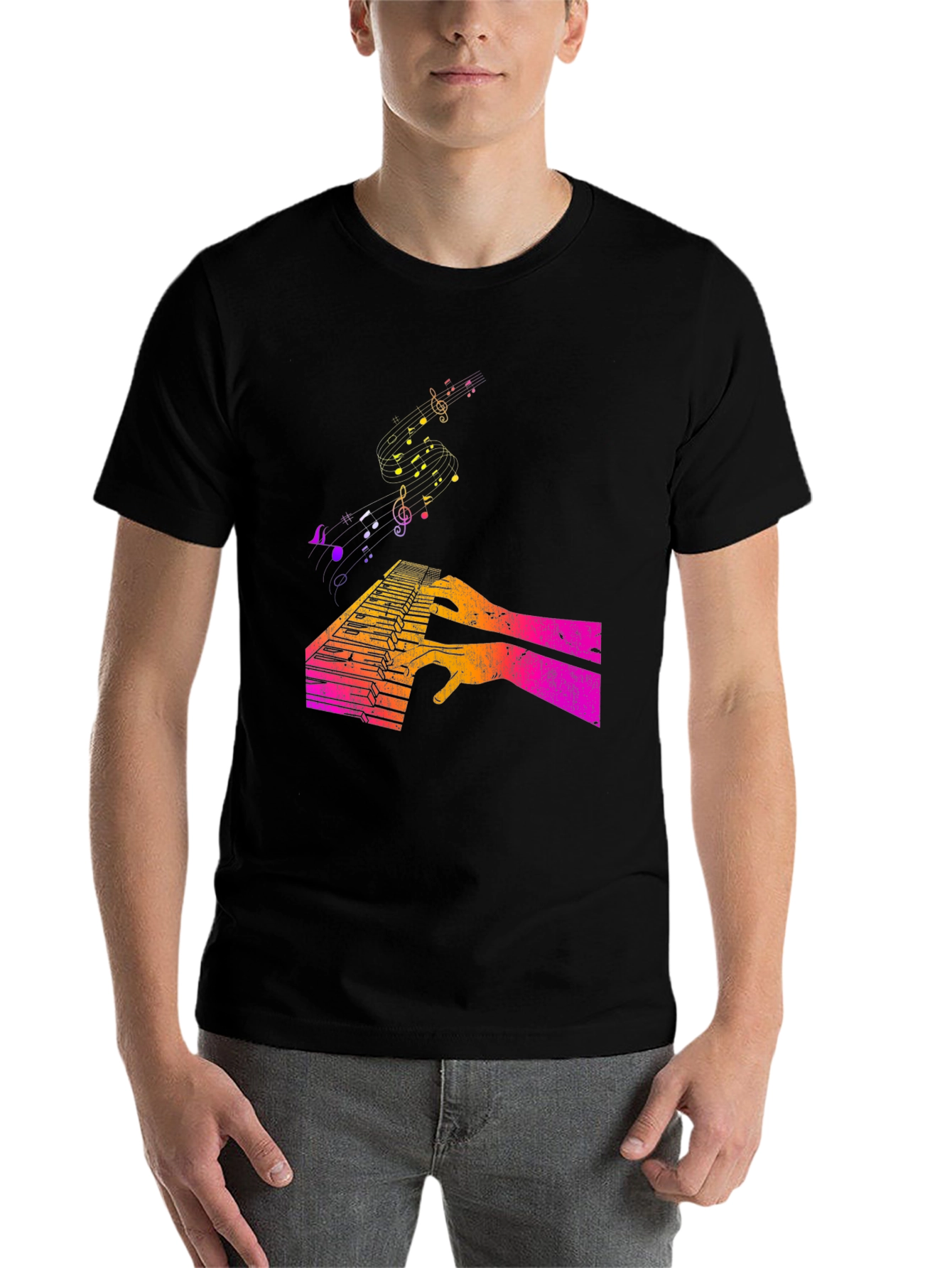 Black Piano Keys & Music Notes Graphic T-Shirt view 7