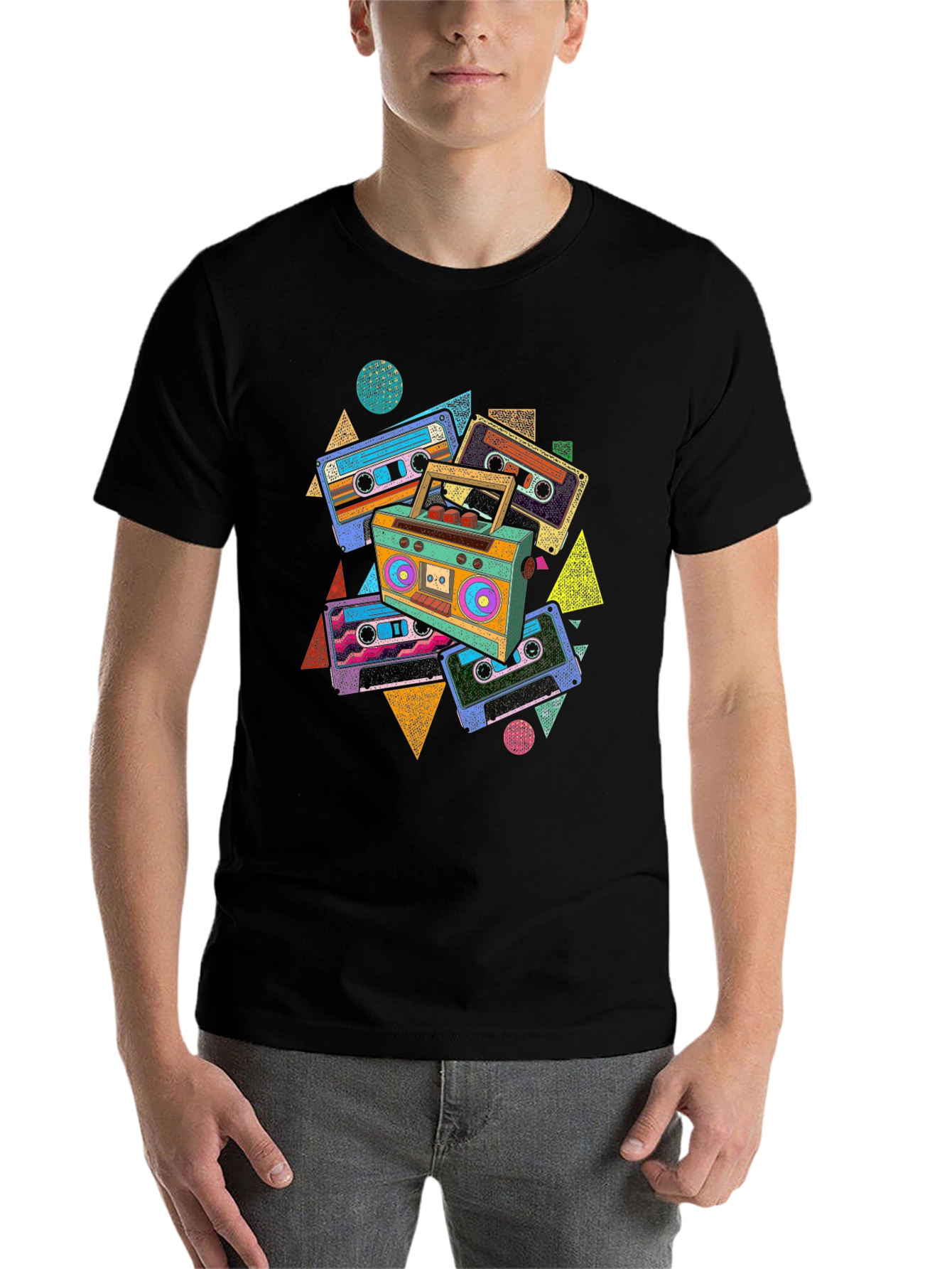 Black Retro Cassette T-Shirt - Vintage Boombox Graphic Tee view 7