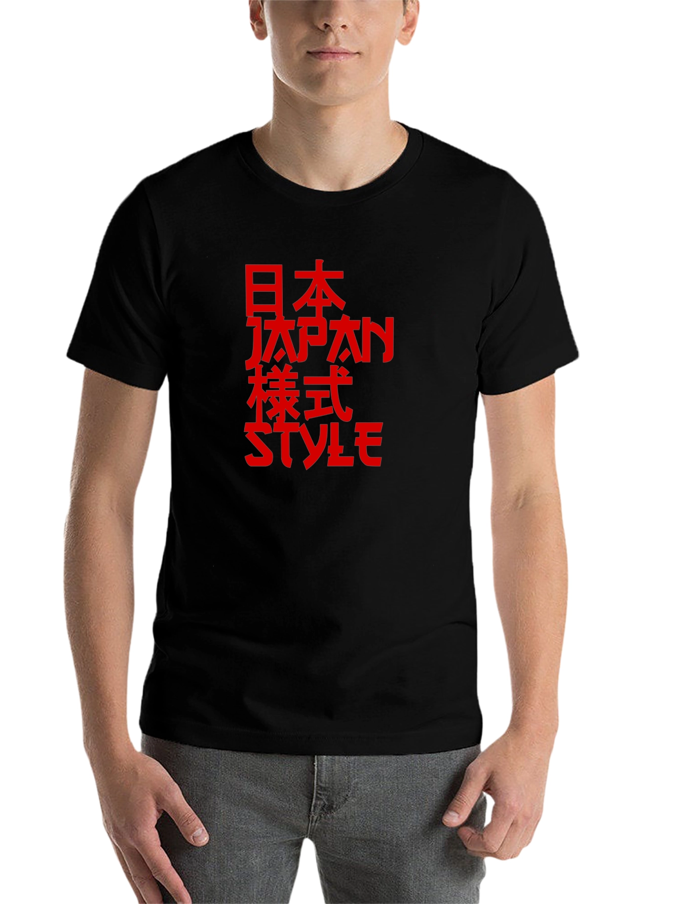 Japanese Style Red Print Black T-Shirt - 7