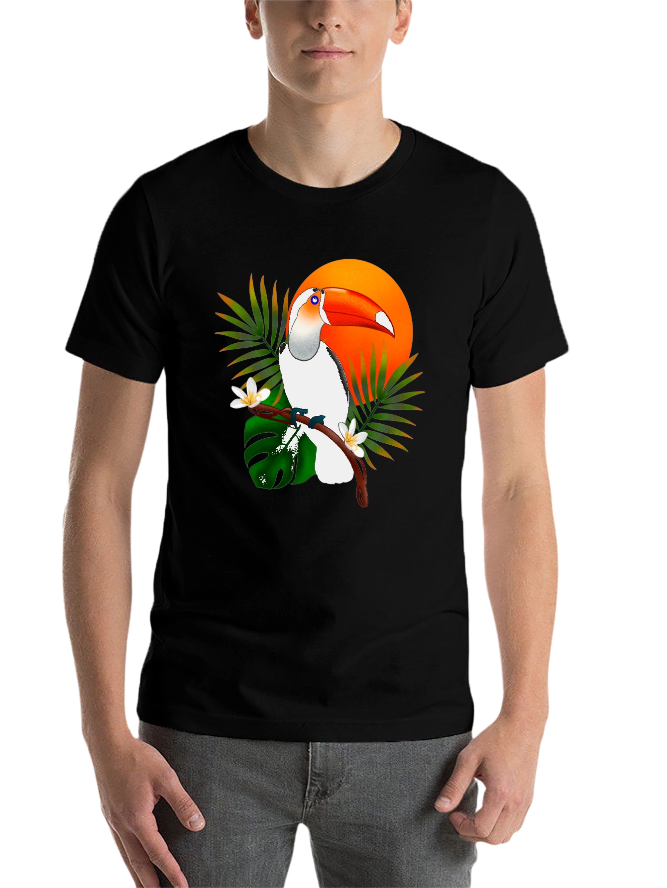 Black Tropical Toucan Graphic Tee - Black Cotton T-Shirt view 7
