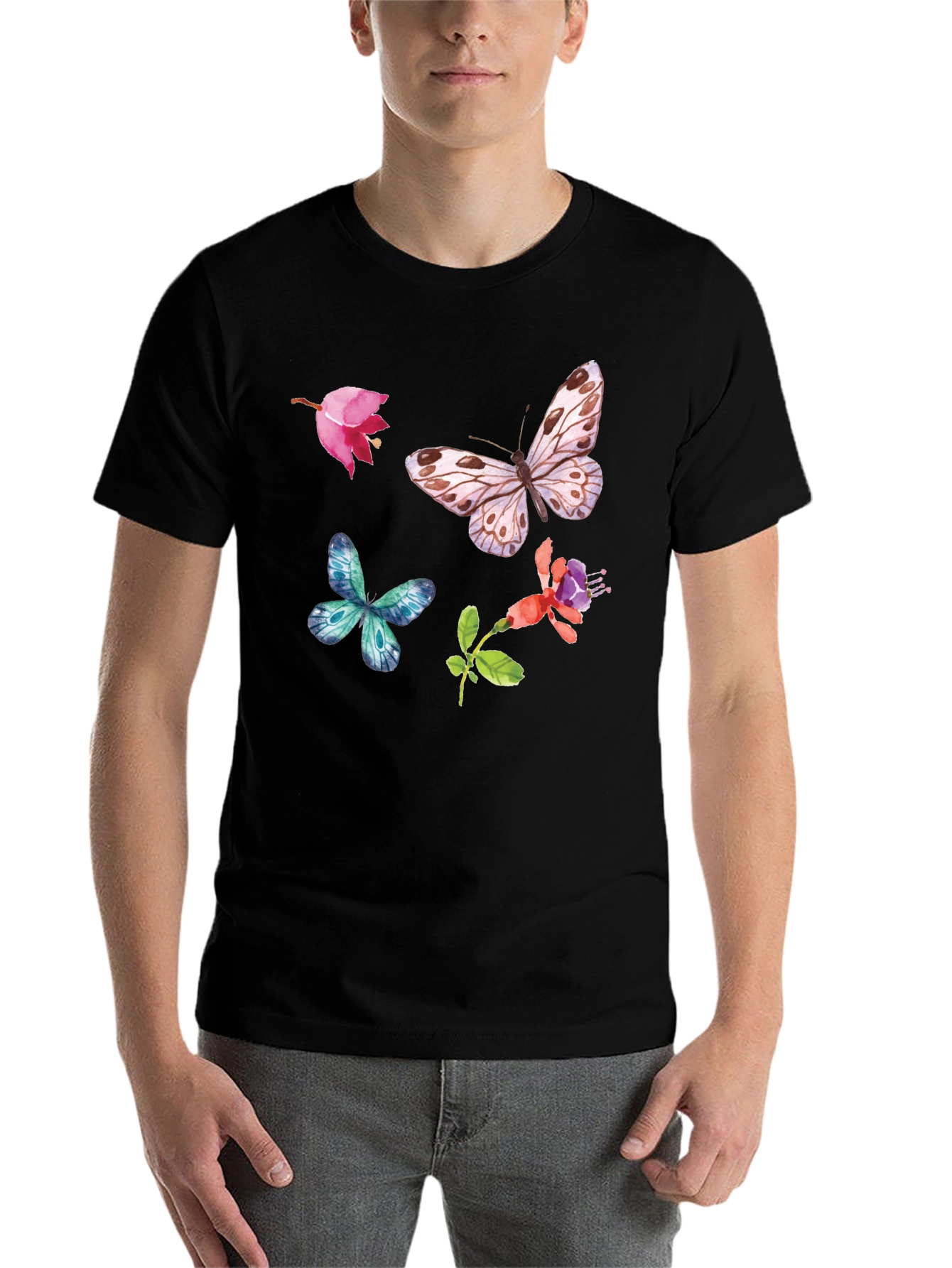 Black Floral Butterfly Graphic Tee - Black Casual Top view 7