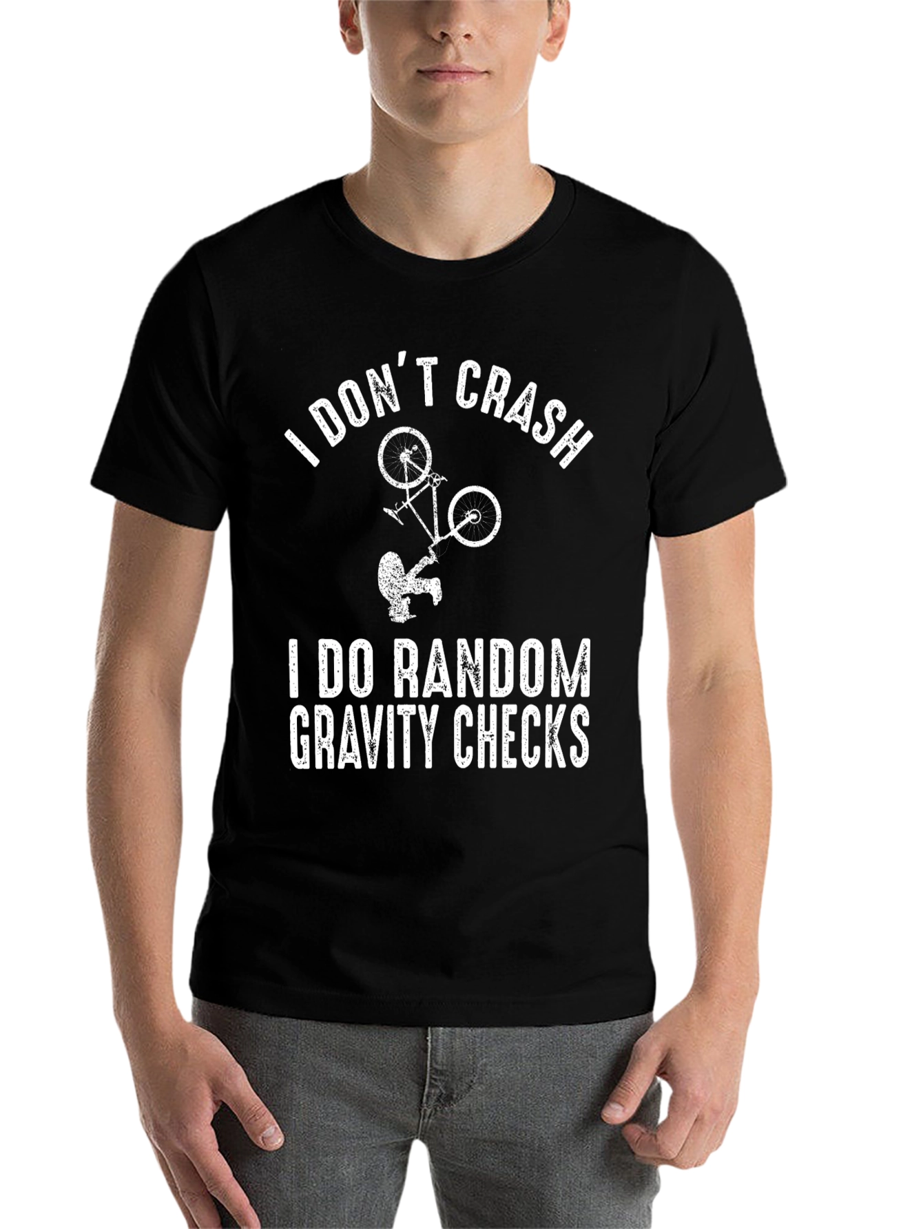 Black I Don't Crash Gravity Checks Graphic Tee view 7