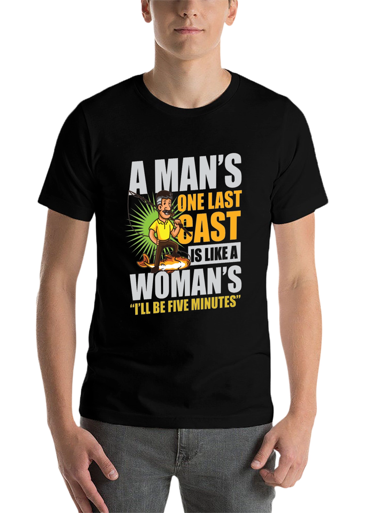 Black Funny Fishing T-Shirt: A Man's One Last Cast view 7