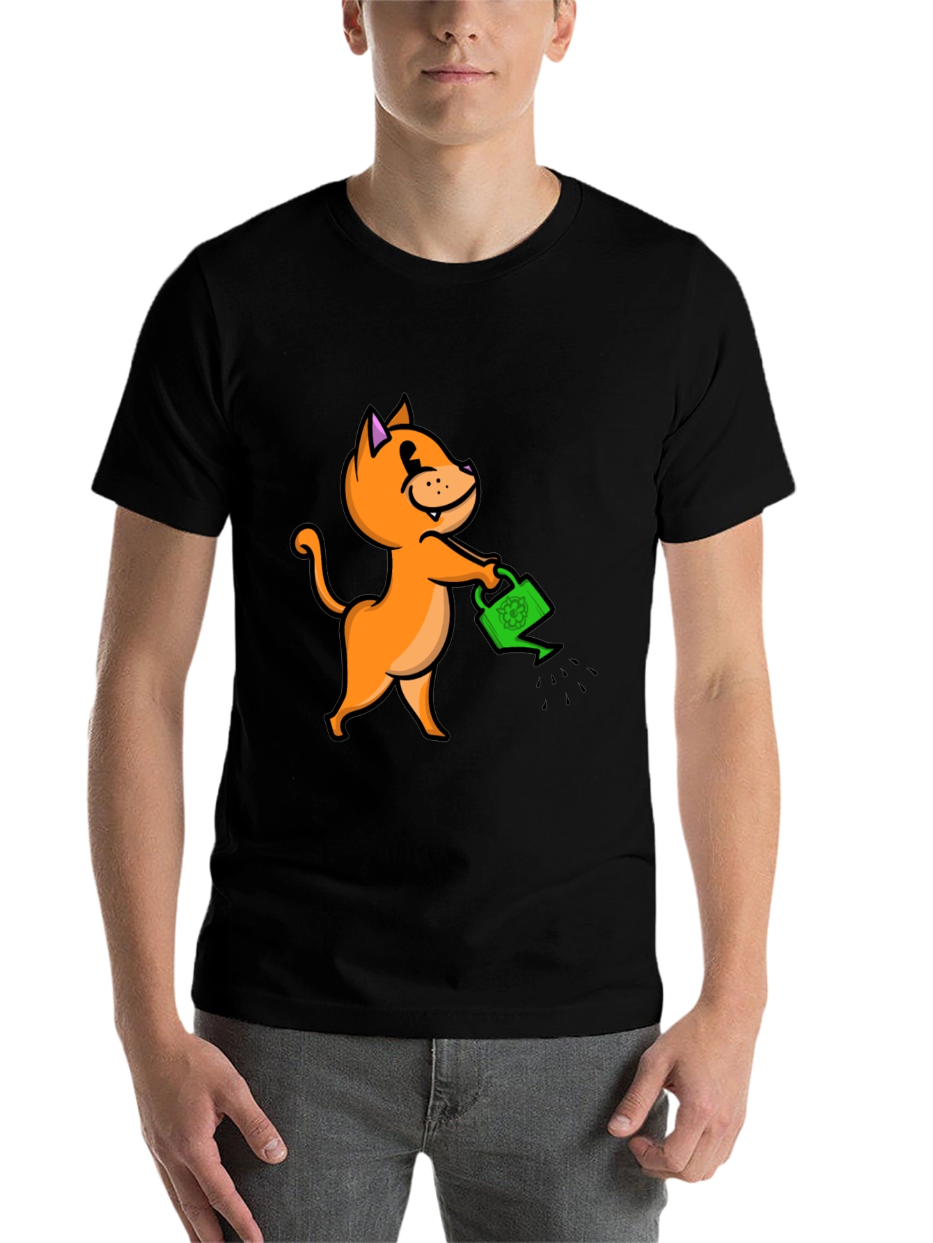 Black Cat with Watering Can T-Shirt view 7