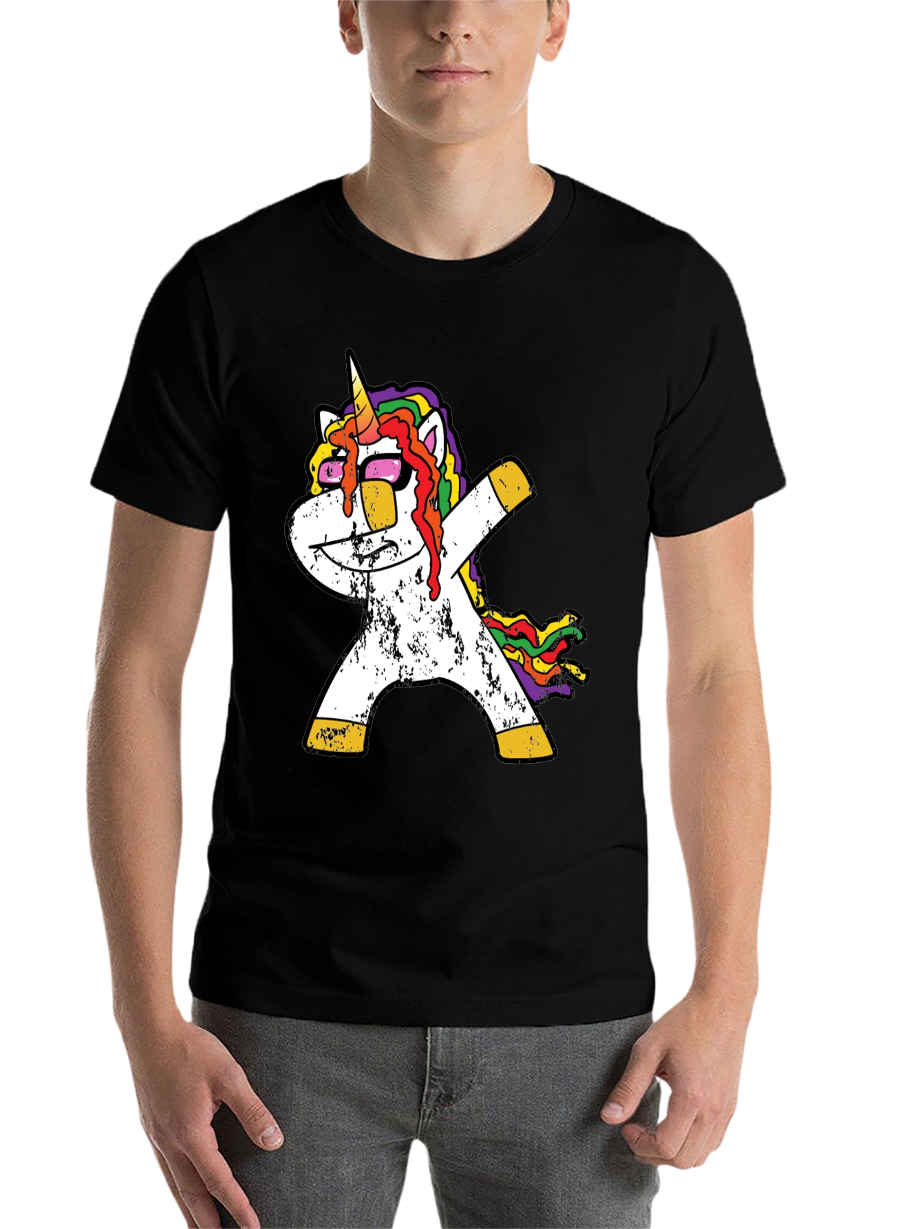 Black Dabbing Unicorn Graphic Tee - Black Casual T-Shirt view 7