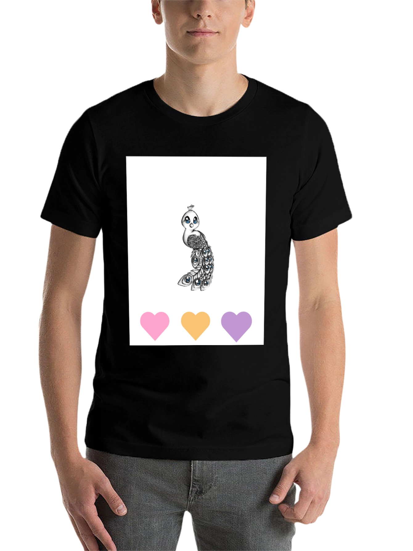 Black Cute Peacock Graphic Tee - Unisex Black T-Shirt view 7