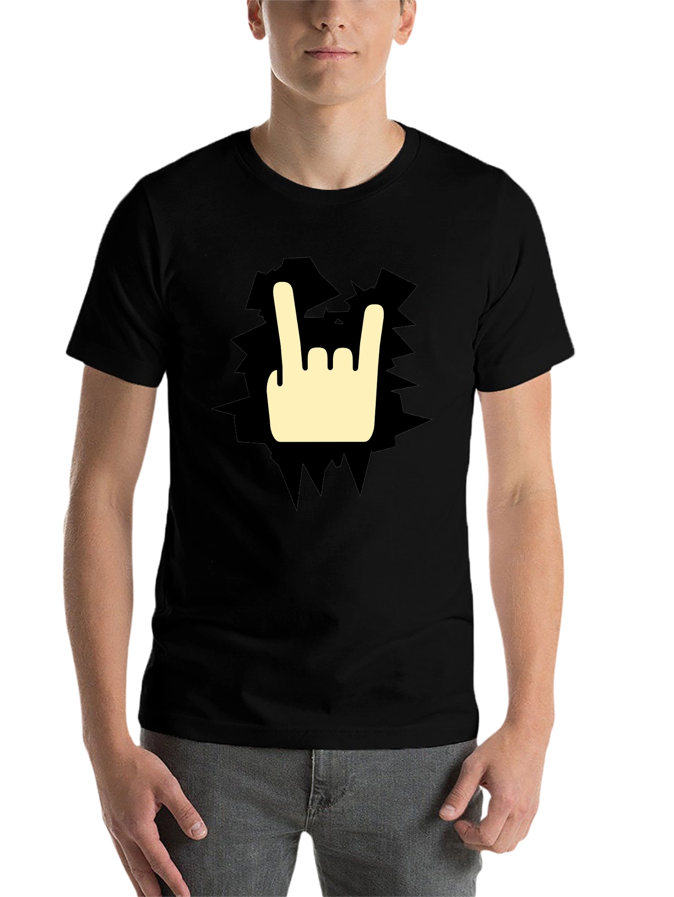 Black Rock On Graphic Tee - Black Cotton T-Shirt view 7