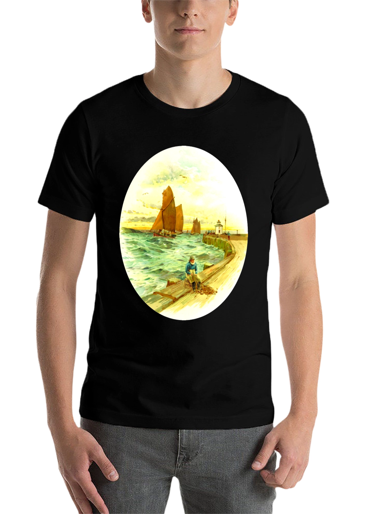 Vintage Nautical Art T-Shirt - Fisherman at Sea - 7