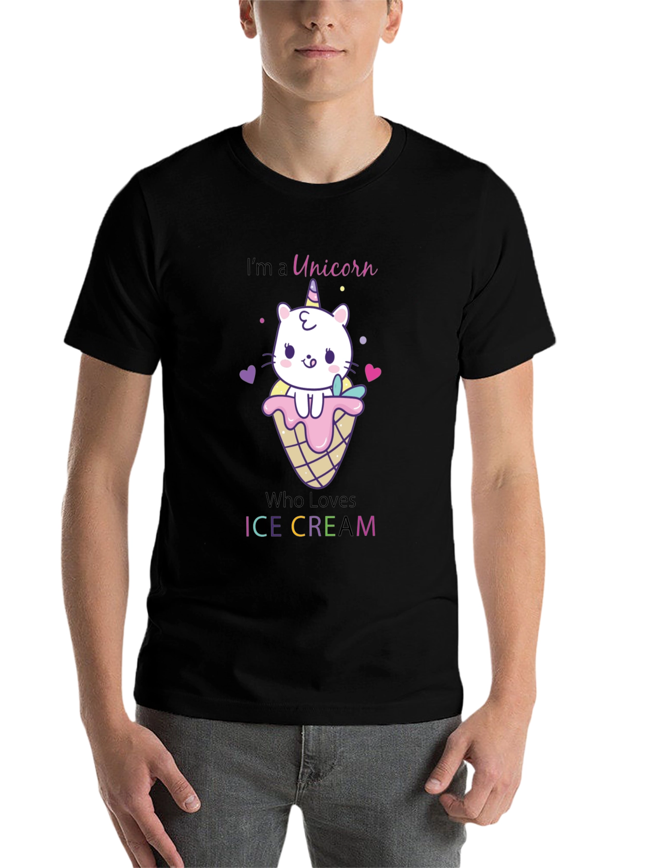 Black Unicorn Cat Ice Cream Graphic T-Shirt view 7