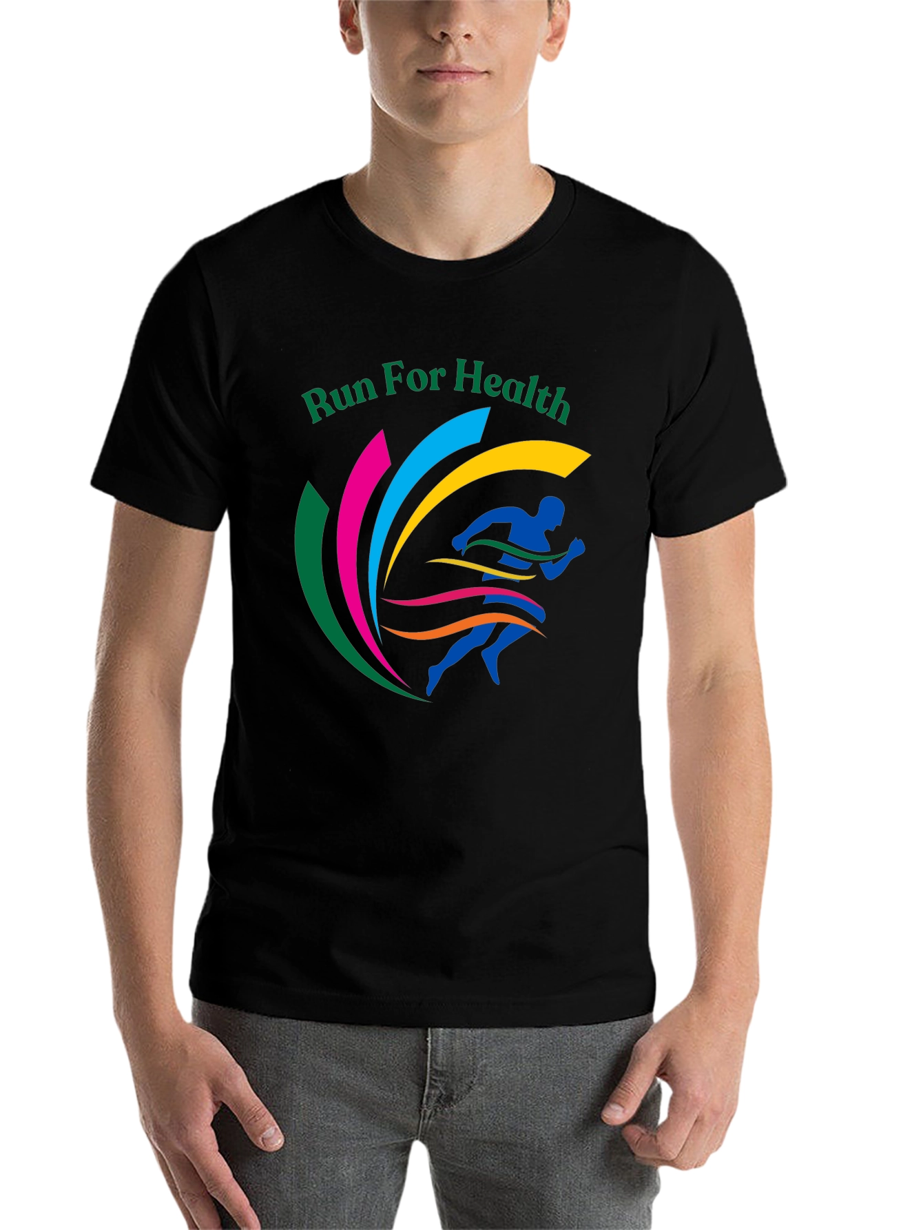 Black Run For Health Graphic Tee, Black Cotton Blend view 7