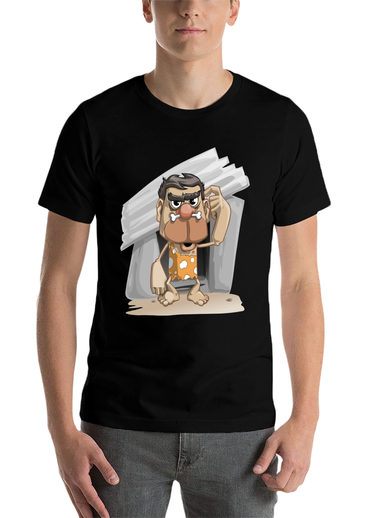 Black Funny Caveman Graphic T-Shirt view 7