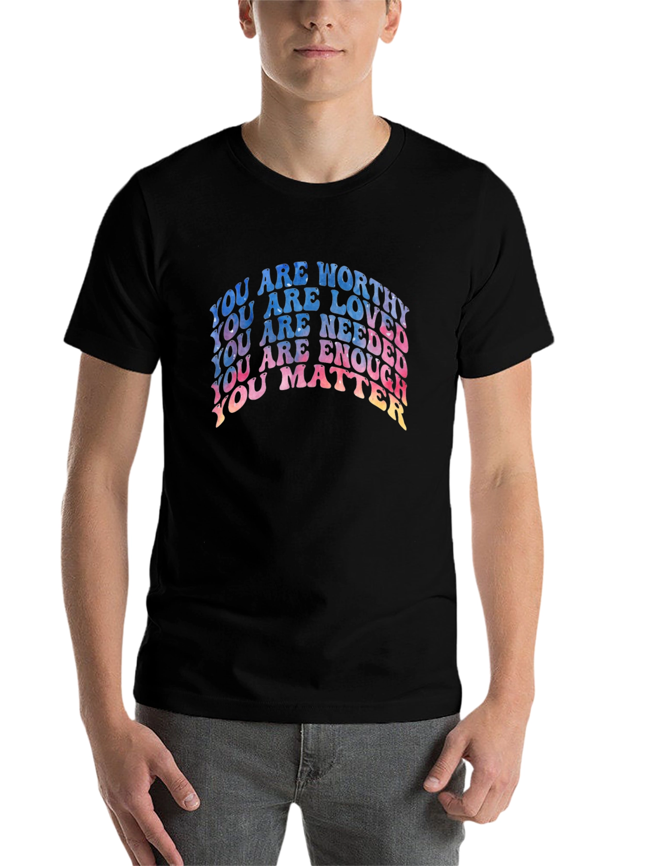 Black Affirmation T-Shirt - You Are Worthy, Loved, Needed view 7