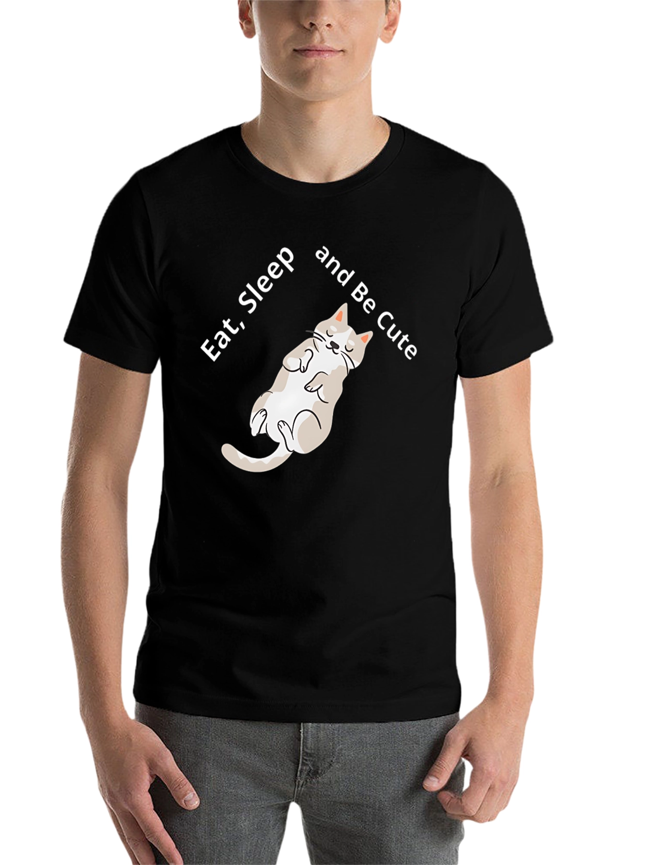 Black Eat Sleep Be Cute Cat Graphic T-Shirt view 7