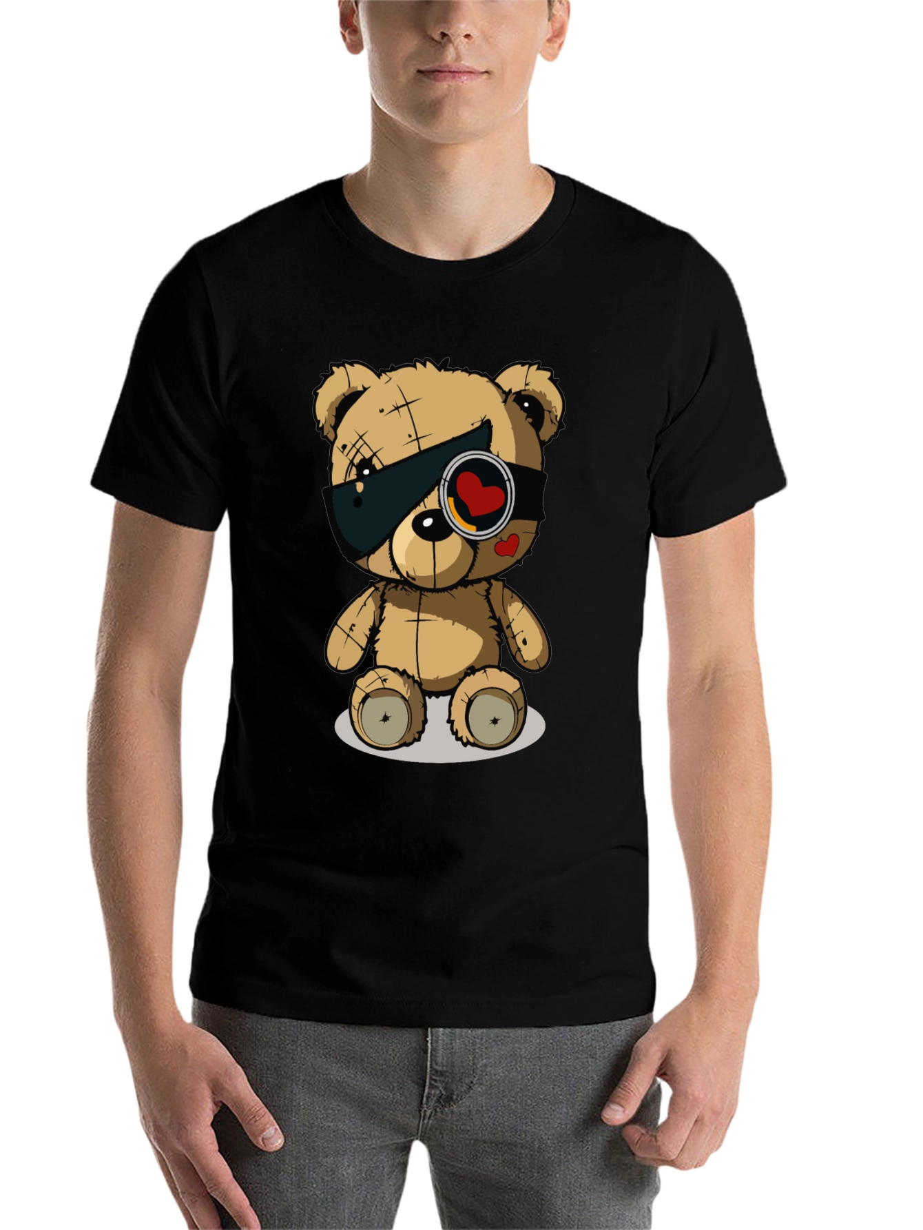 Black Trendy Black T-Shirt with Graphic Teddy Bear Design view 7