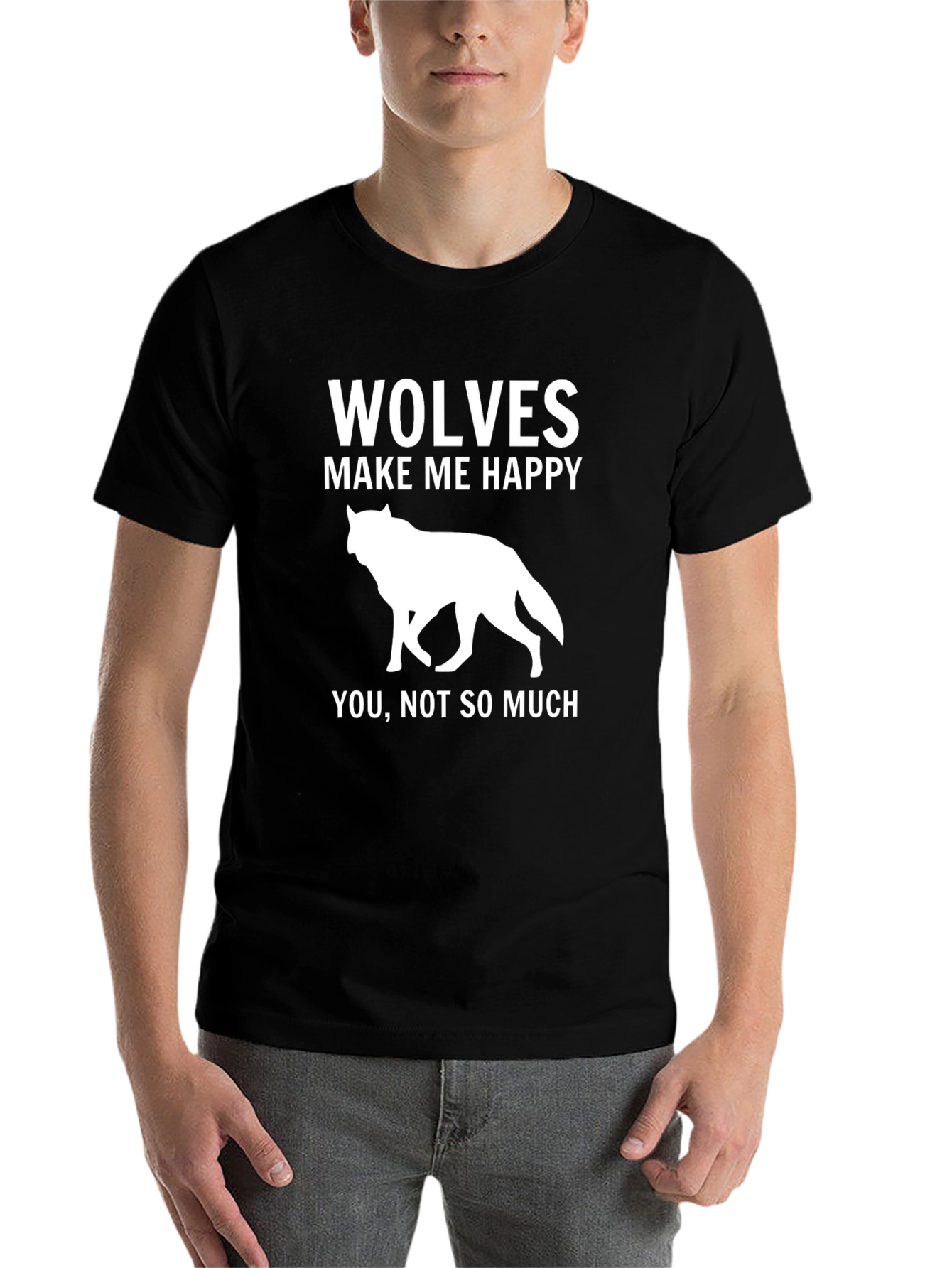 Black Wolves Make Me Happy Graphic Tee - Funny Wolf Lover Shirt view 7