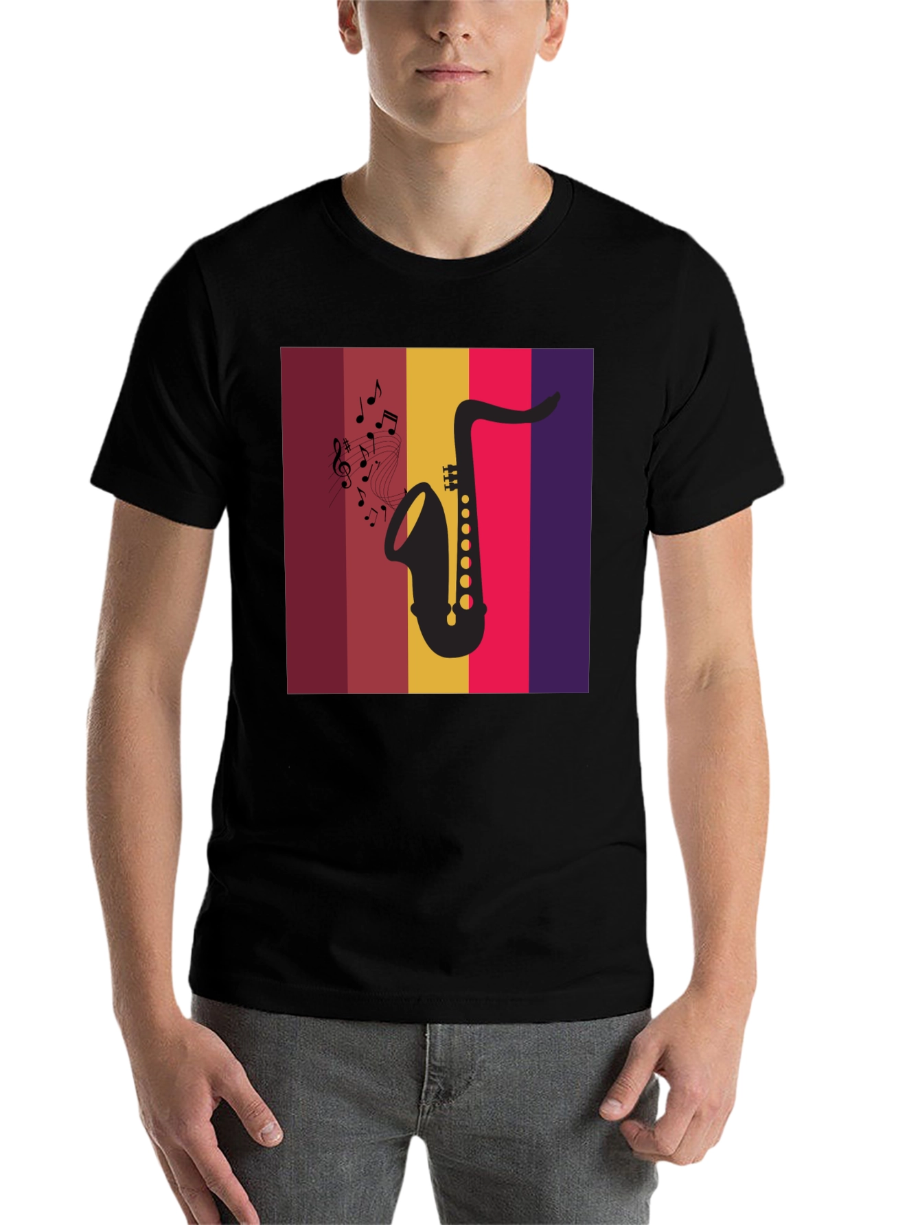 Black Saxophone Music Graphic Tee - Retro Style  view 7