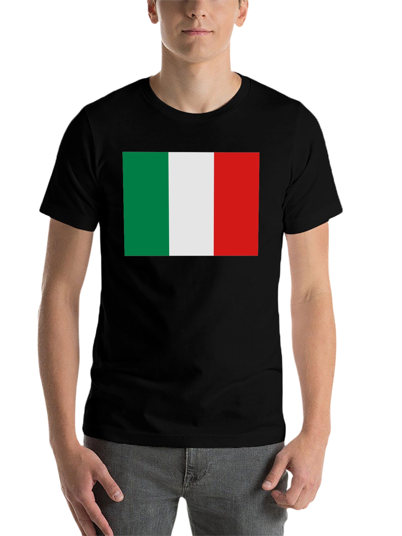 Black Italian Flag Graphic Tee - Black Crew Neck T-Shirt view 7