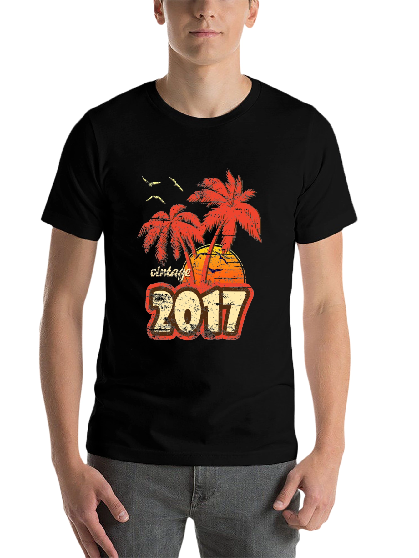Black Vintage 2017 Palm Tree Sunset T-Shirt view 7